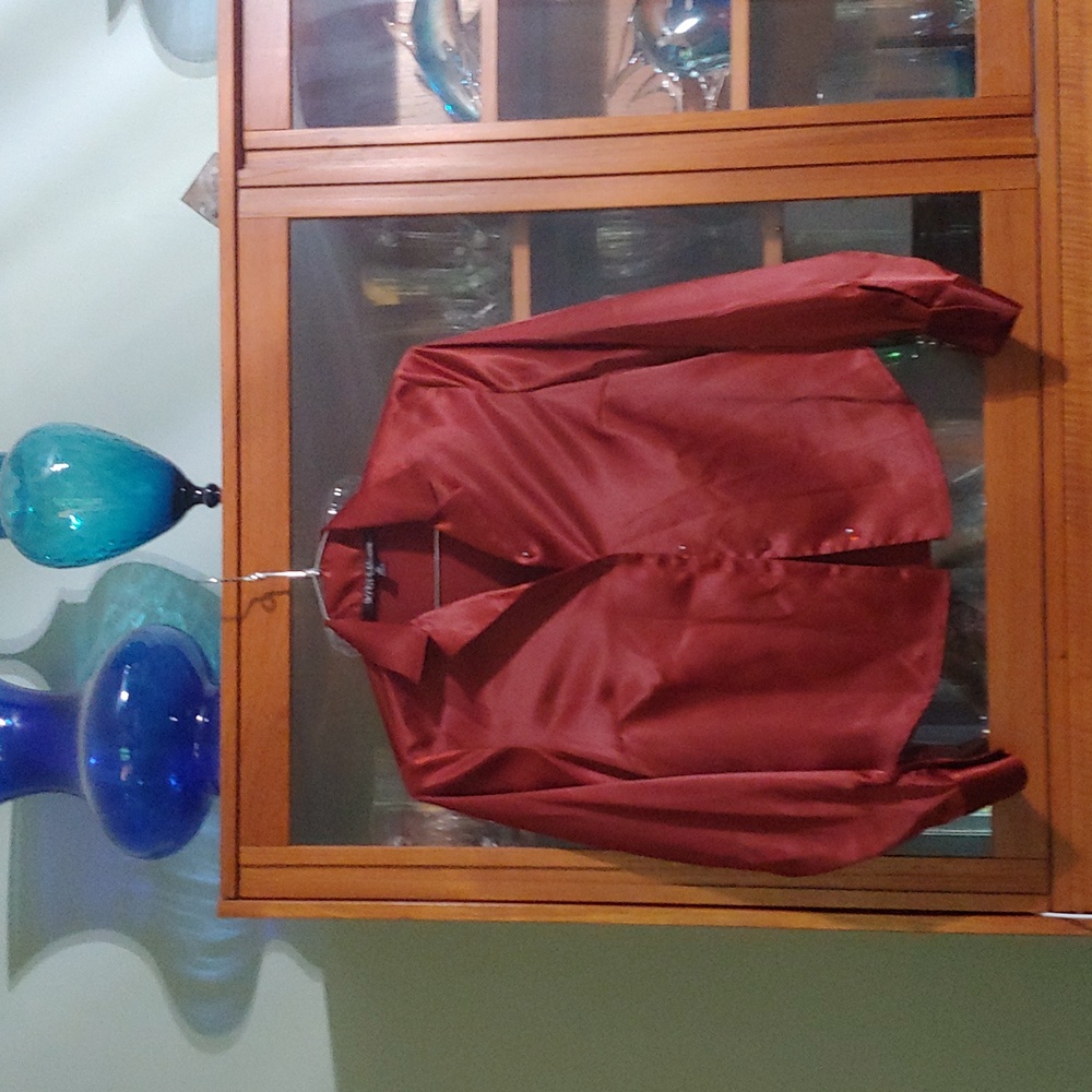 Kasper Satin Button-Up Blouse - Deep Red